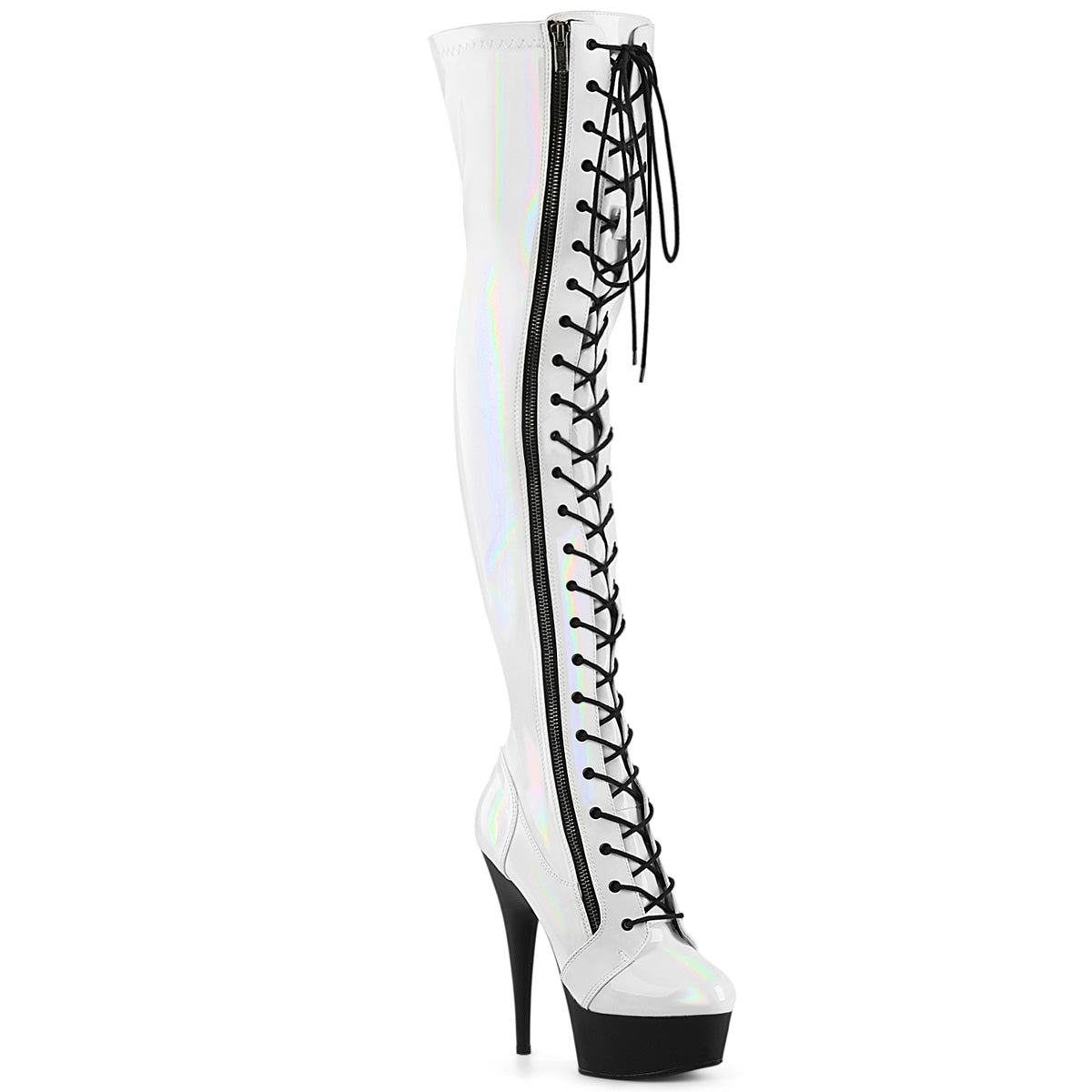DELIGHT-3029 Pleaser Sexy White Lace Up Thigh High Boots