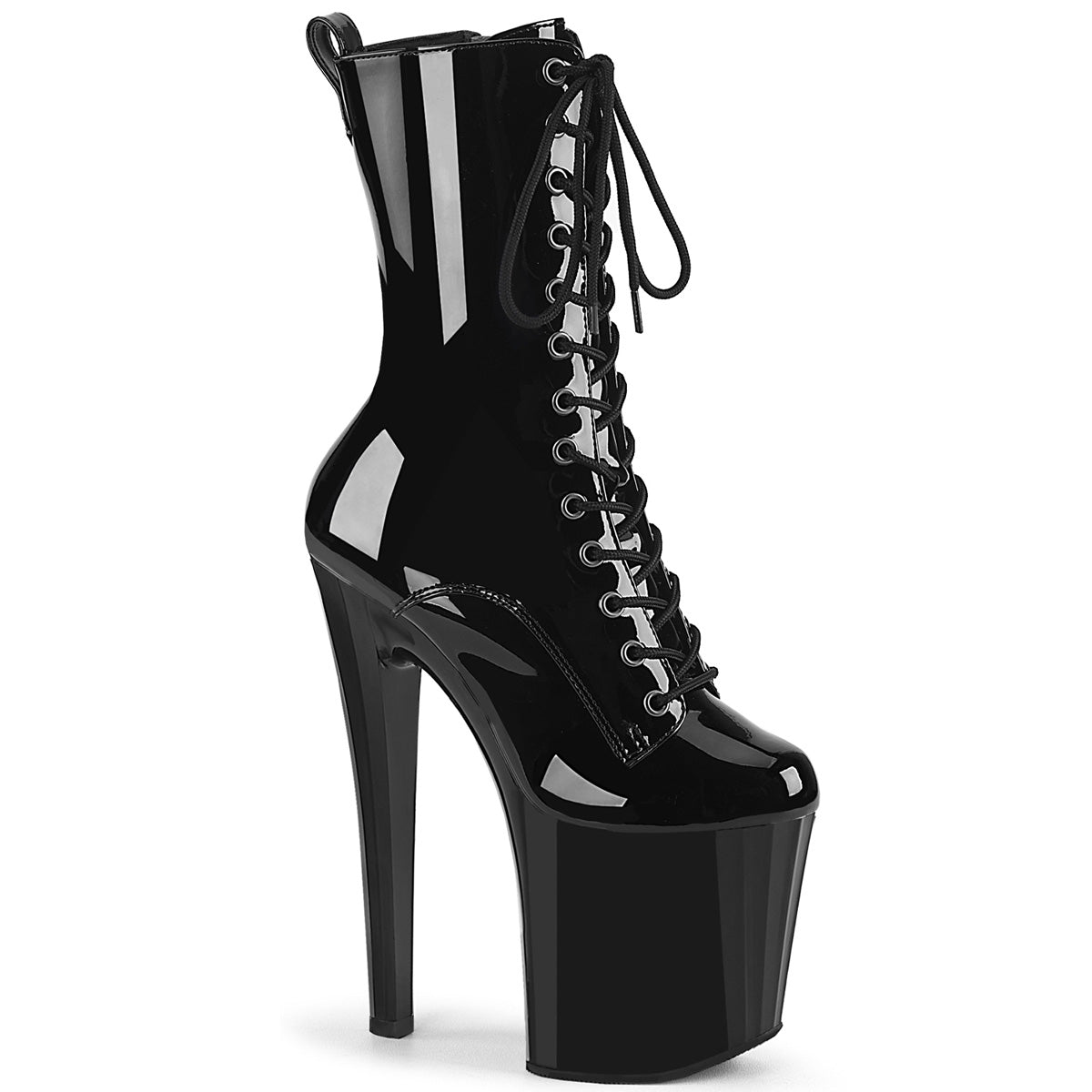 ENCHANT-1040 Pleaser Black Patent Lace Up Front Ankle Boots