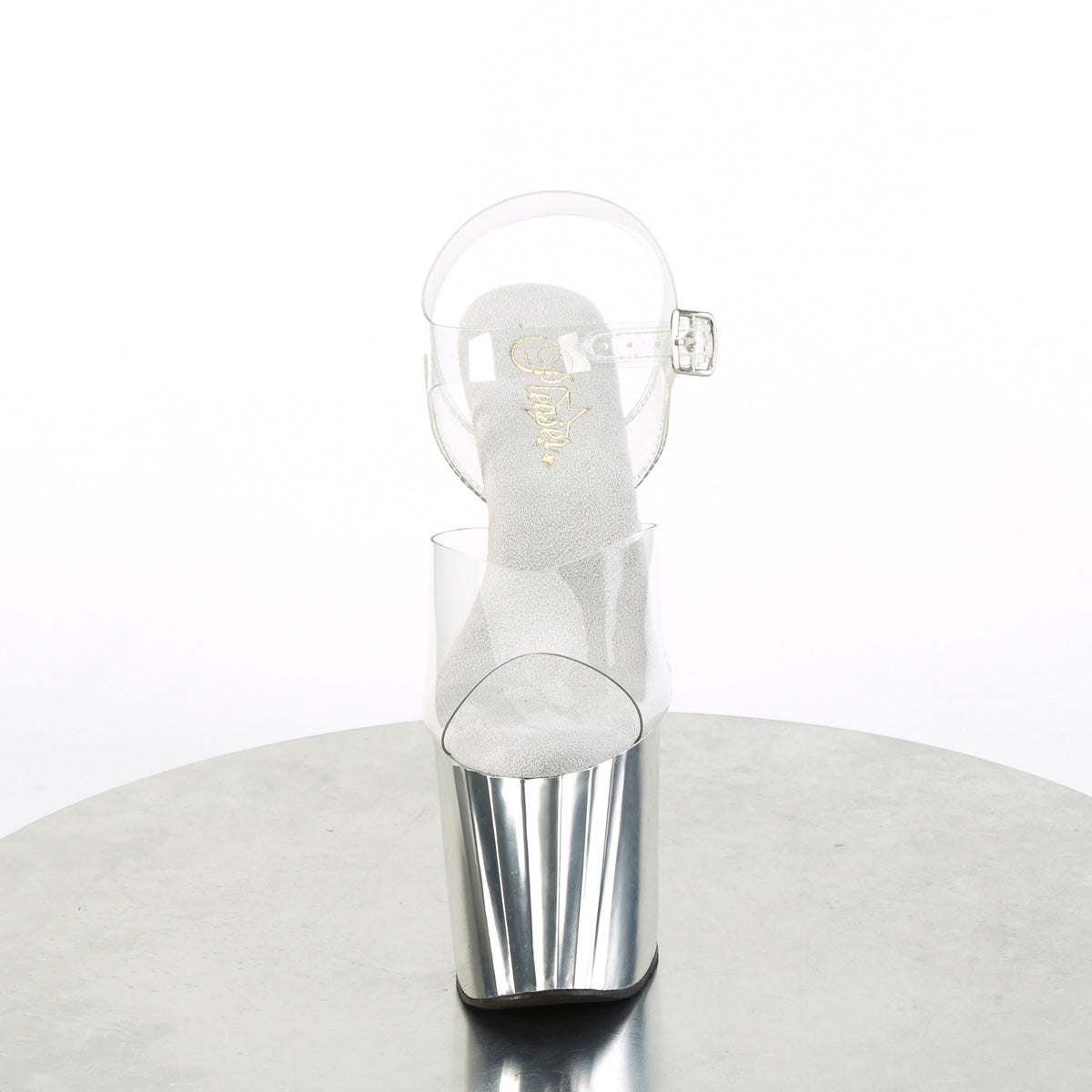 enchant 708 pleaser clear slv chrome shoes