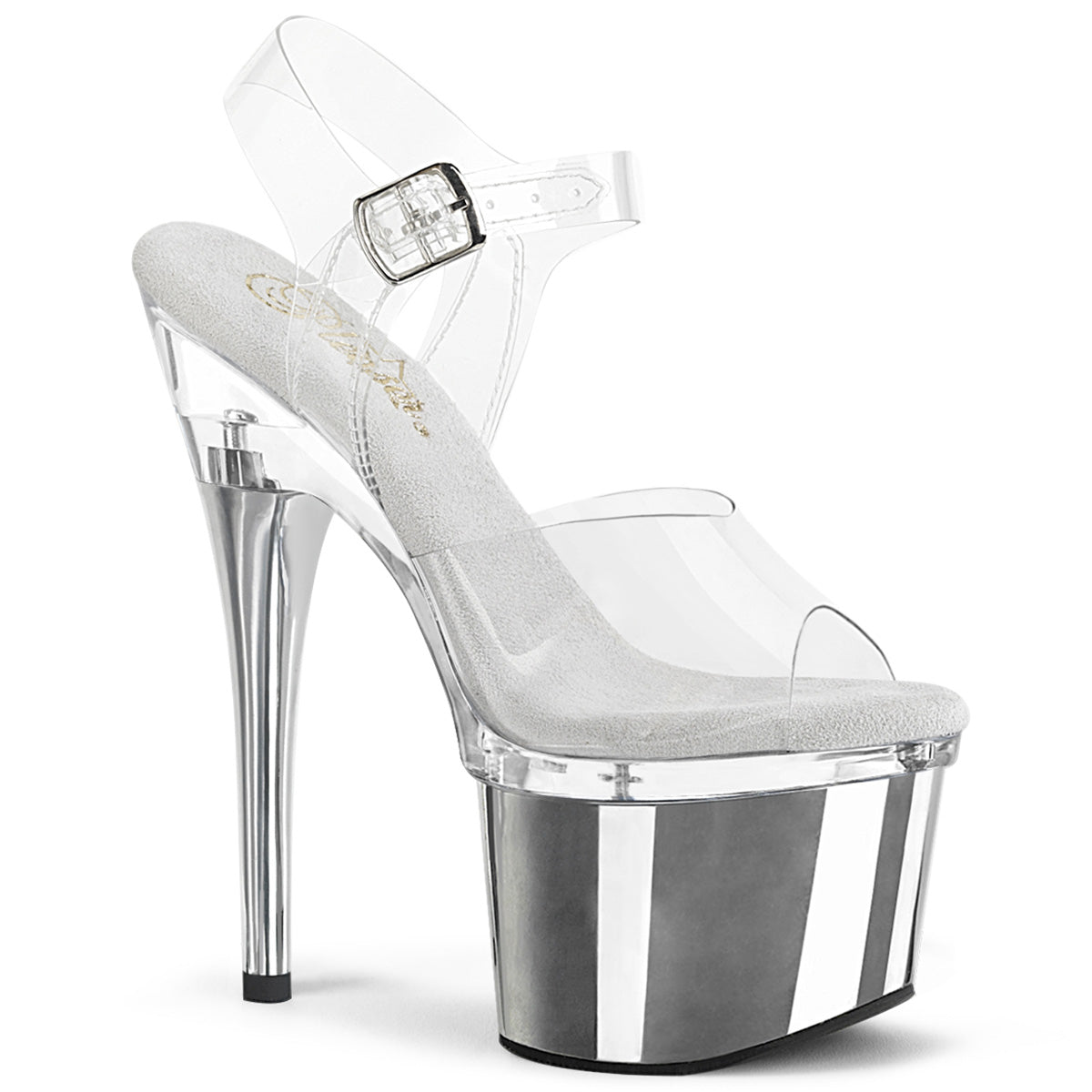 ESTEEM-708 Pleaser 7 Inch Silver Chrome Platform Stripper Heels