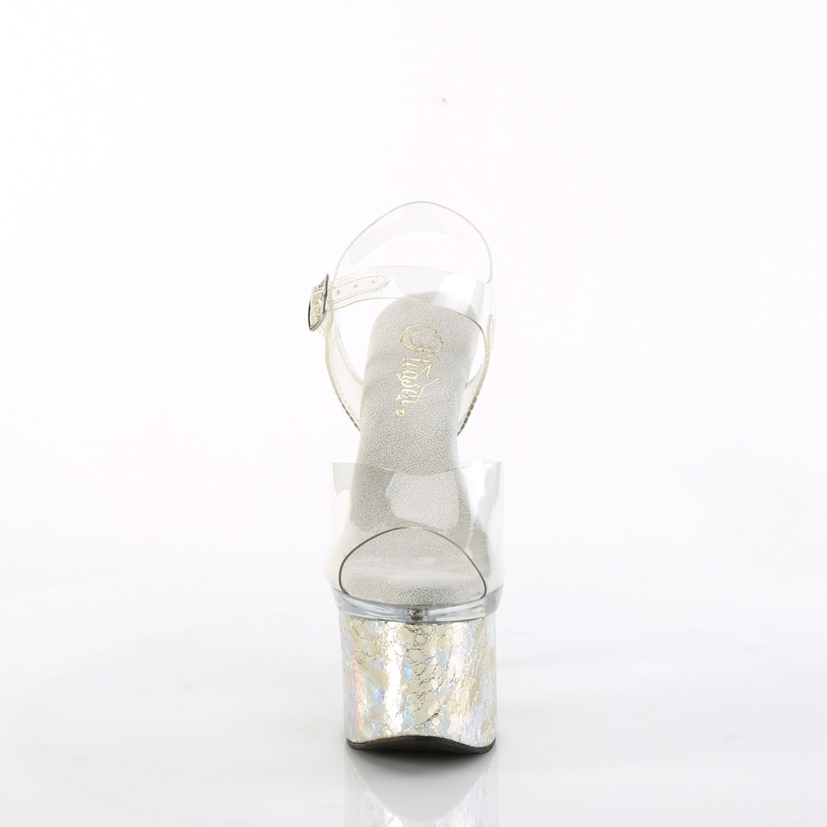 esteem 708ck pleaser clear clr slv holo crackle shoes