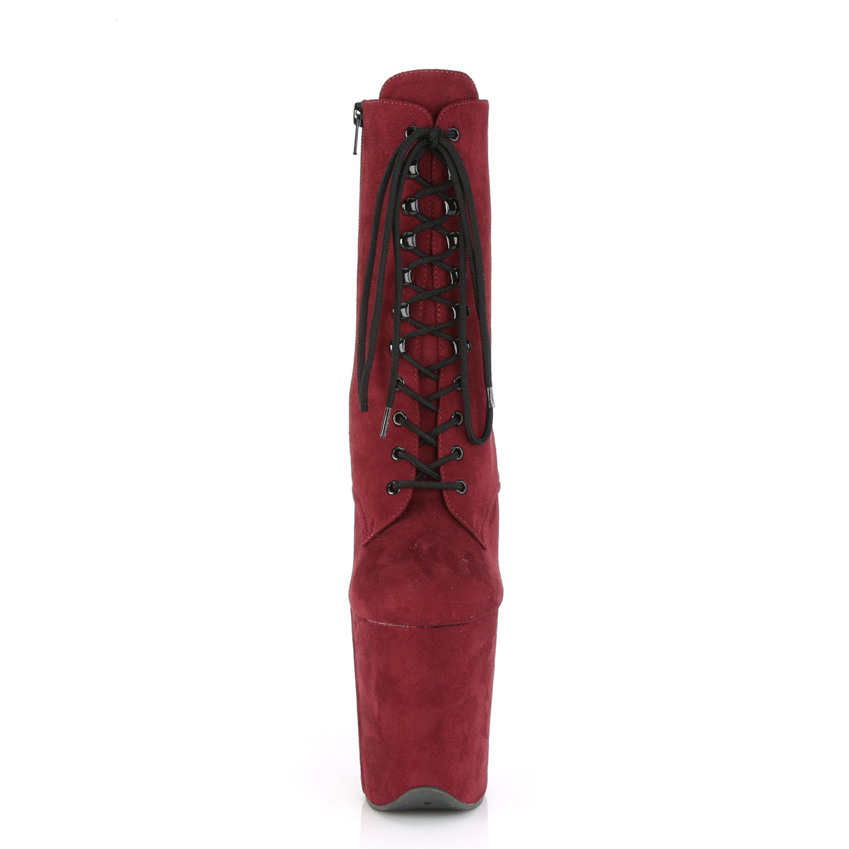 flamingo 1020fs fetish pleaser lace up sexy 8 inch heel faux suede ankle boots burgundy