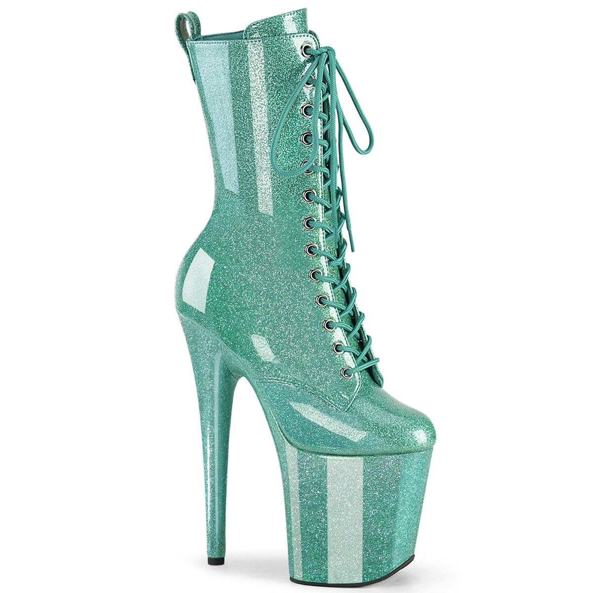 FLAMINGO-1040GP Pleaser 8 Inch Heel Aqua Glitter Ankle Boots Exotic Dancing