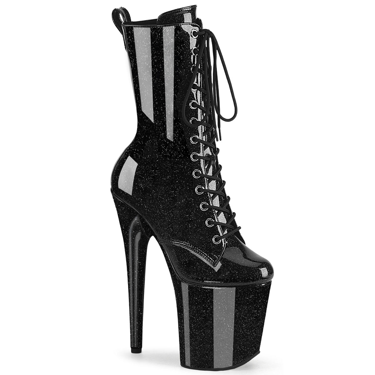 FLAMINGO-1040GP Pleaser 8 Inch Heel Black Glitter Ankle Boots Exotic Dancing