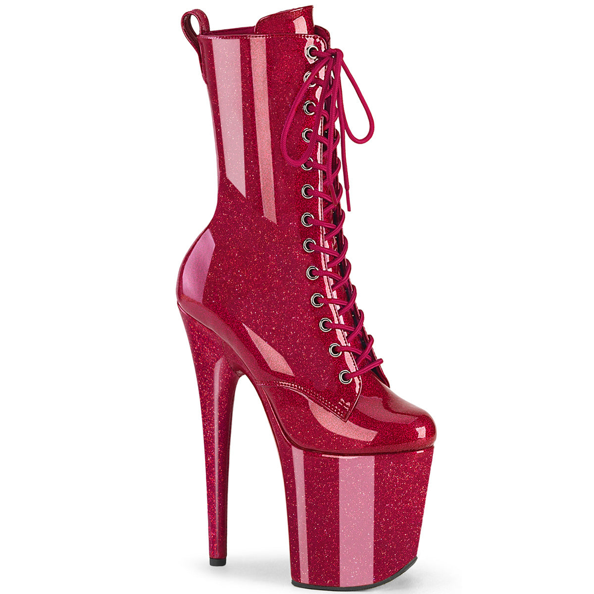FLAMINGO-1040GP Pleaser 8 Inch Heel Fuchsia Glitter Ankle Boots