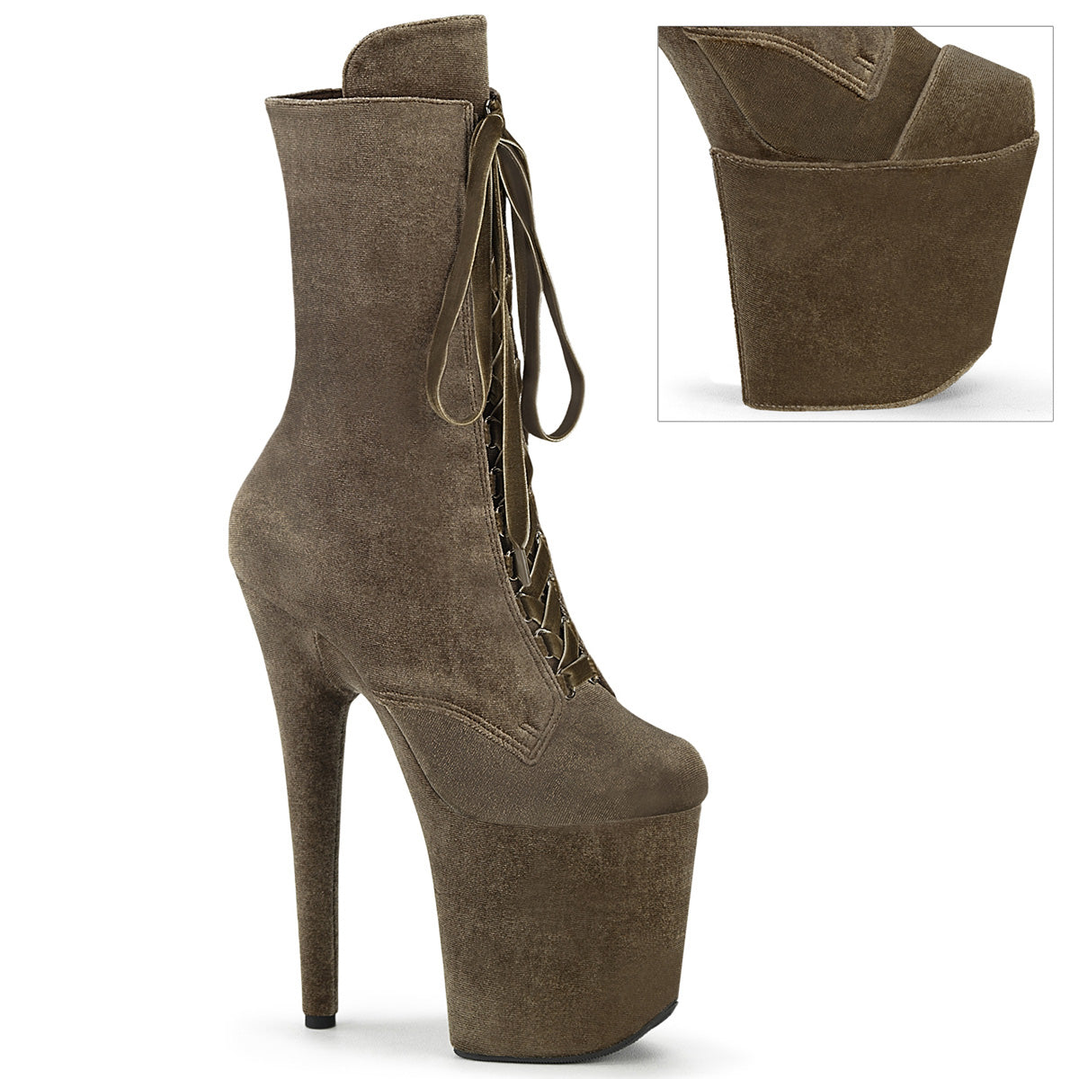 FLAMINGO-1045VEL Pleaser 8 Inch Heel Khaki Exotic Dancing Ankle Boots