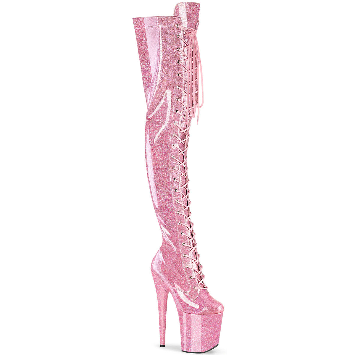 FLAMINGO-3020GP Pleaser Baby Pink Glitter Thigh High Boots