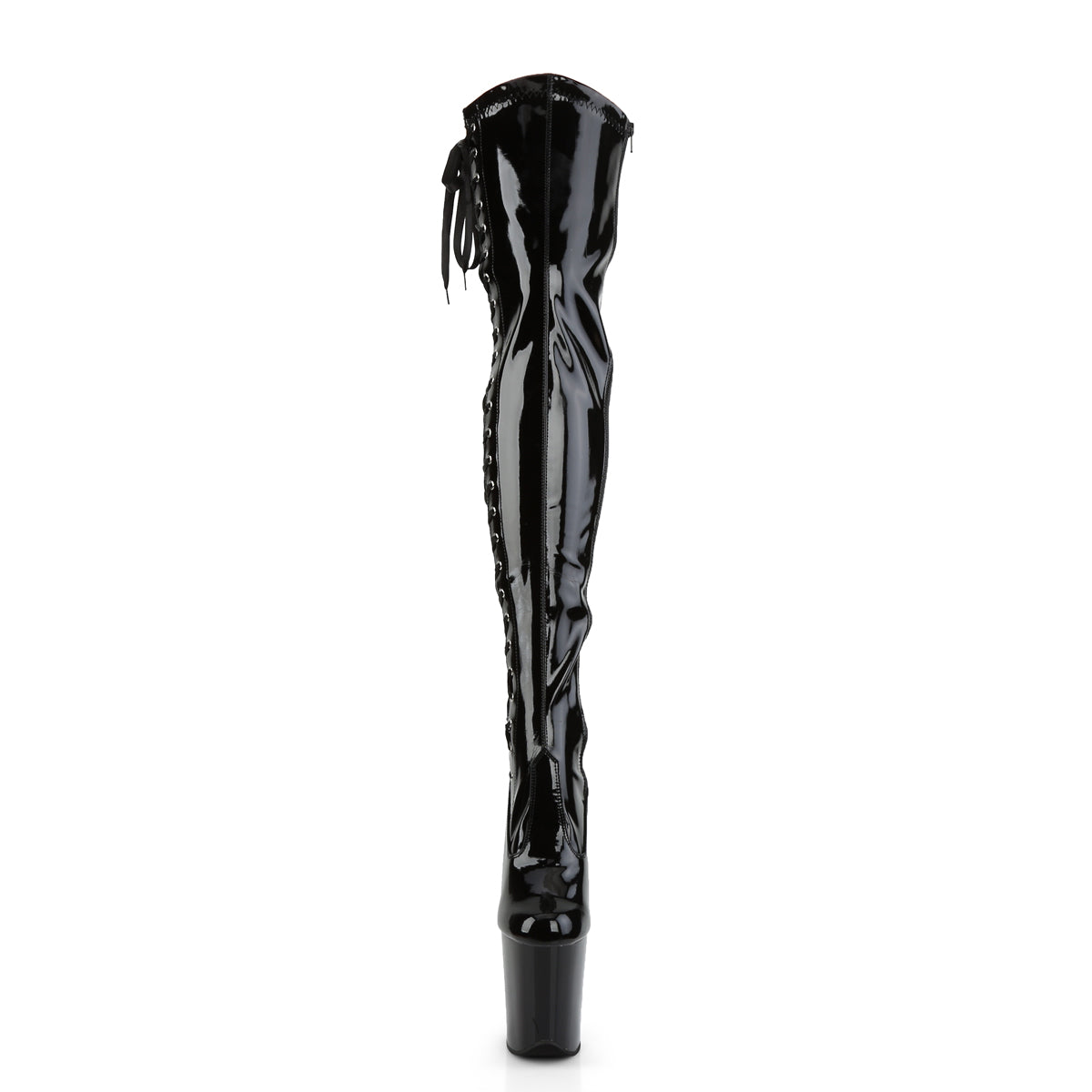 flamingo 3050 pleaser sexy shoes 8 inch heel stretch thigh high length ribbon side boots