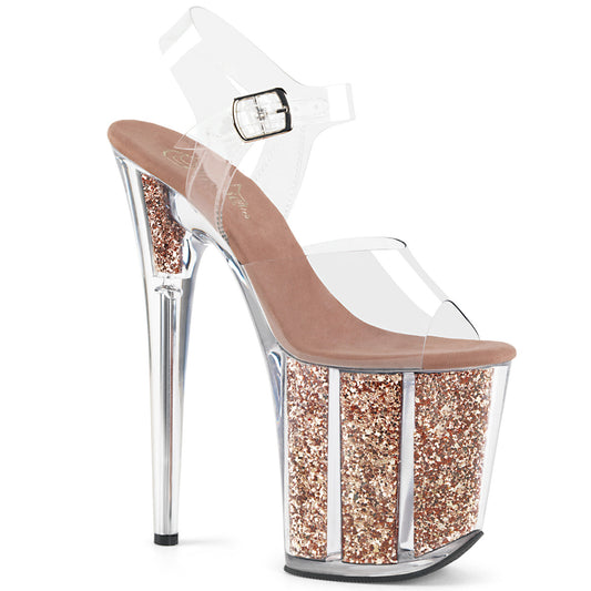 FLAMINGO-808G Pleaser 8" Heel Clear Rose Gold Glitter Shoes-Pleaser- Sexy Shoes
