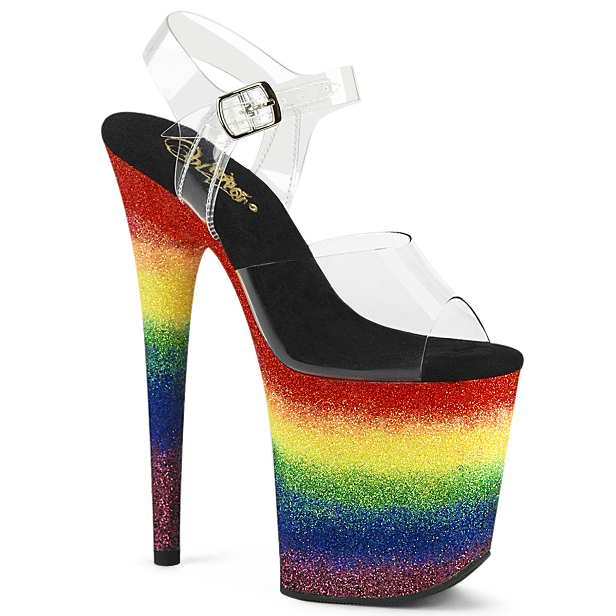 FLAMINGO-808RG-04 Pleaser 8" Heel Clear/Rainbow Glitter Platforms (Exotic Dancing)