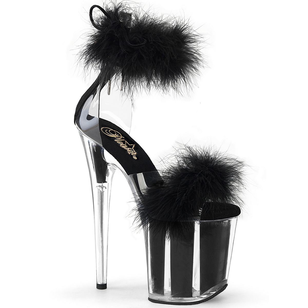FLAMINGO-824F Pleaser Sexy Black Marabou Fur Stripper High Heels