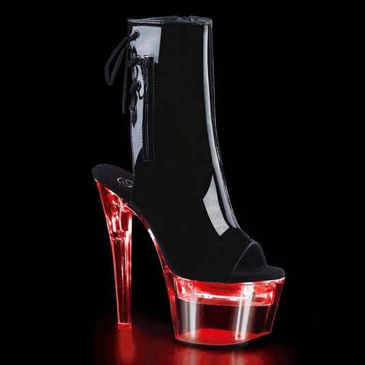 FLASHDANCE-1018-7 7" Heel Black Clear Pole Dancer Light Up Shoe