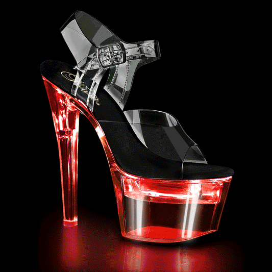 FLASHDANCE-708 7 Inch Heel Clear Black Pole Dancer Shoes with Lights