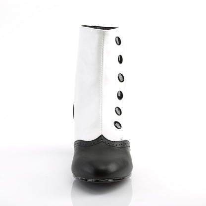 FLORA-1023 Bordello Burlesque 2 Inch Heel White Black Boots-Bordello- Sexy Shoes Alternative Footwear