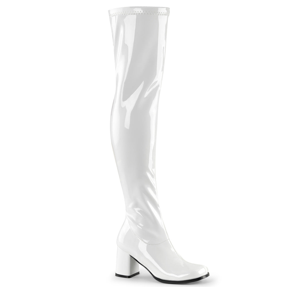 White 3 Inch Retro 70s Boots - Funtasma GOGO-3000