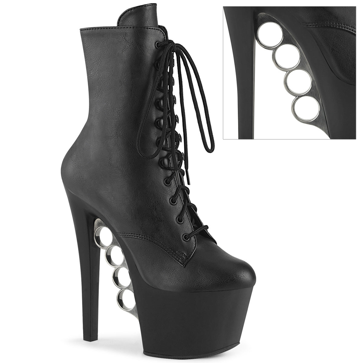 KNUCKS-1020 Pleaser Fetish Knuckleduster Detail Ankle Boots