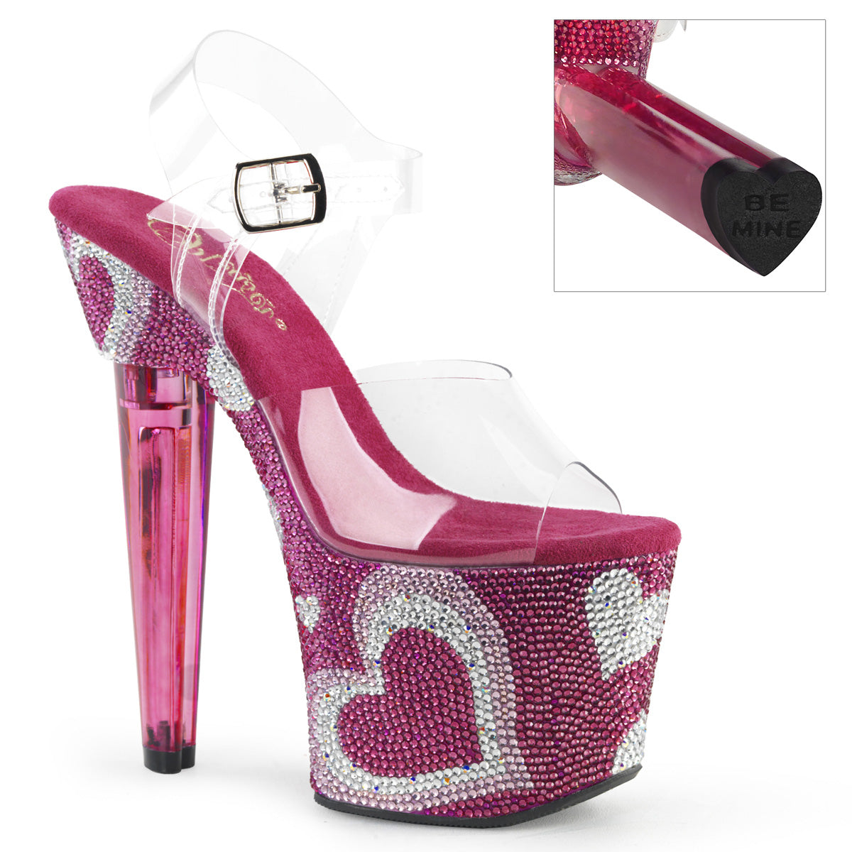 LOVESICK-708HEART 7" Heel ClearHot Pink Stripper Shoes