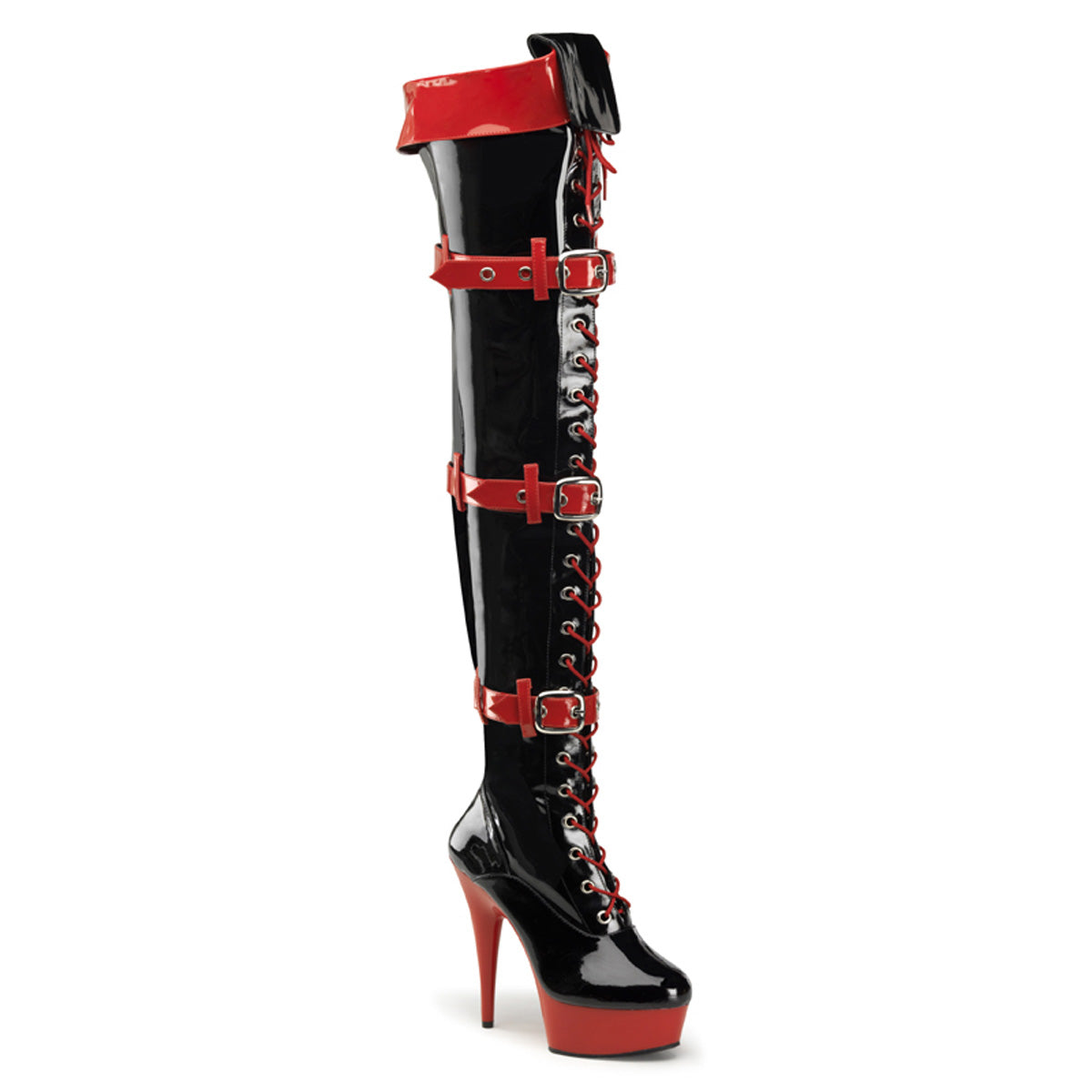 Medic-3028 Pleasers Funtasma Tacón de 6 pulgadas Botas de mujer negra y roja