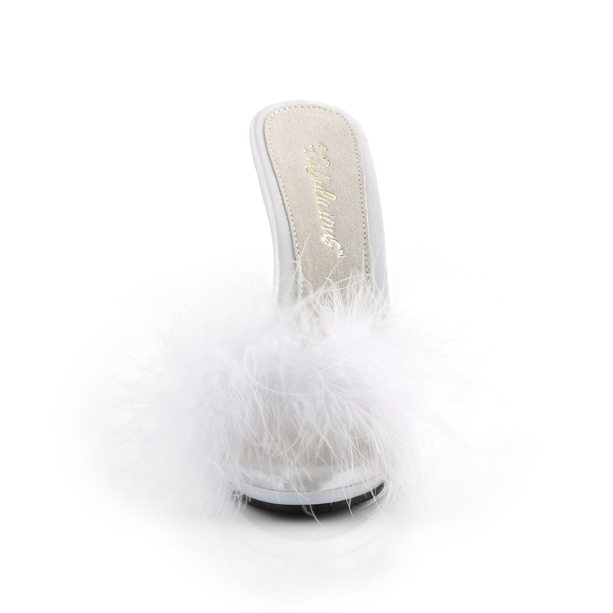 poise 501f fabulicious sexy shoes 5 inch heel slip on slide marabou shoes white
