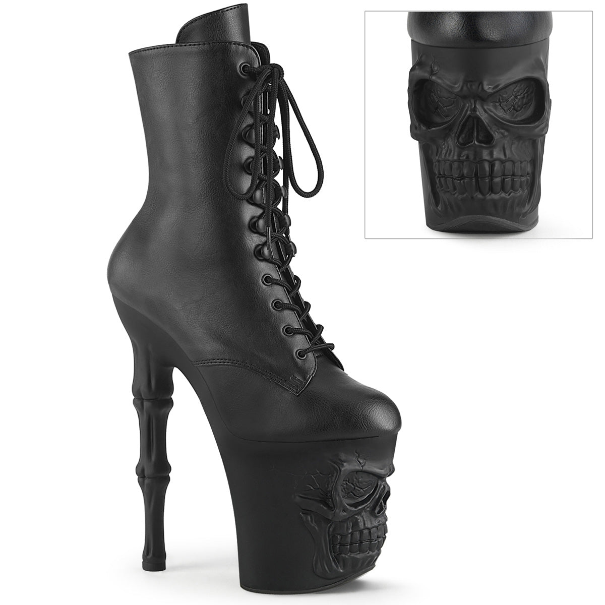 RAPTURE-1020 Pleaser Ankle/Mid-Calf Boots Black Faux Leather/Black Matte Platforms (Exotic Dancing)
