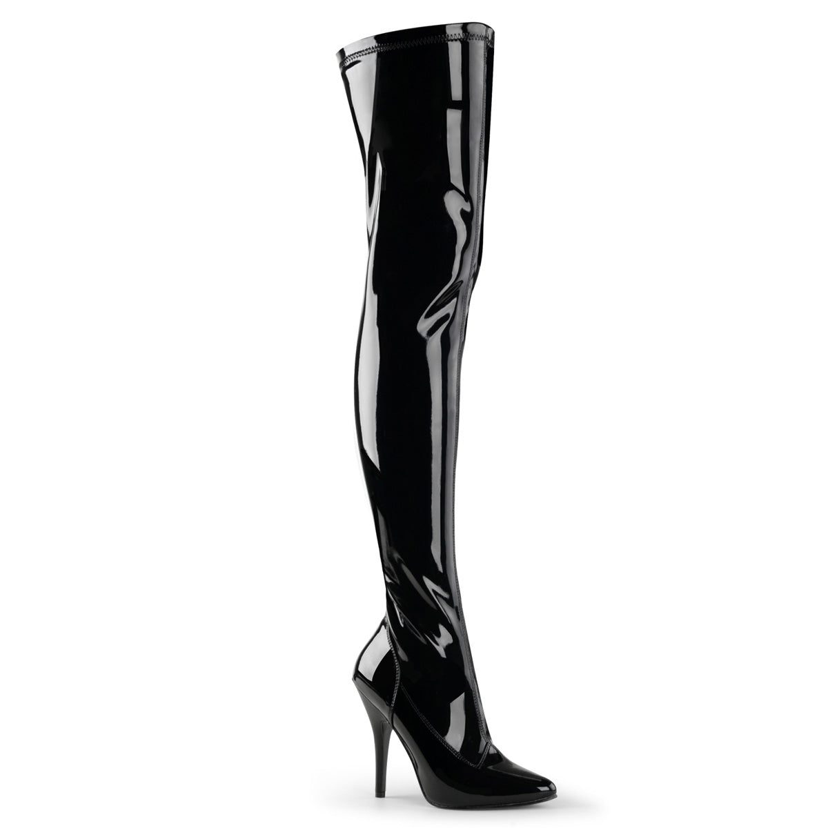 SEDUCE-3000 5 Inch Heel Black Stretch Patent Fetish Thigh High Boots