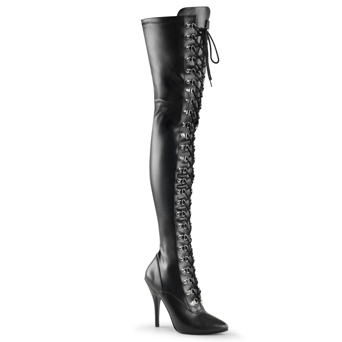 Black Faux Leather 5 Inch Pole Dancer Thigh Boots - Pleaser SEDUCE-3024