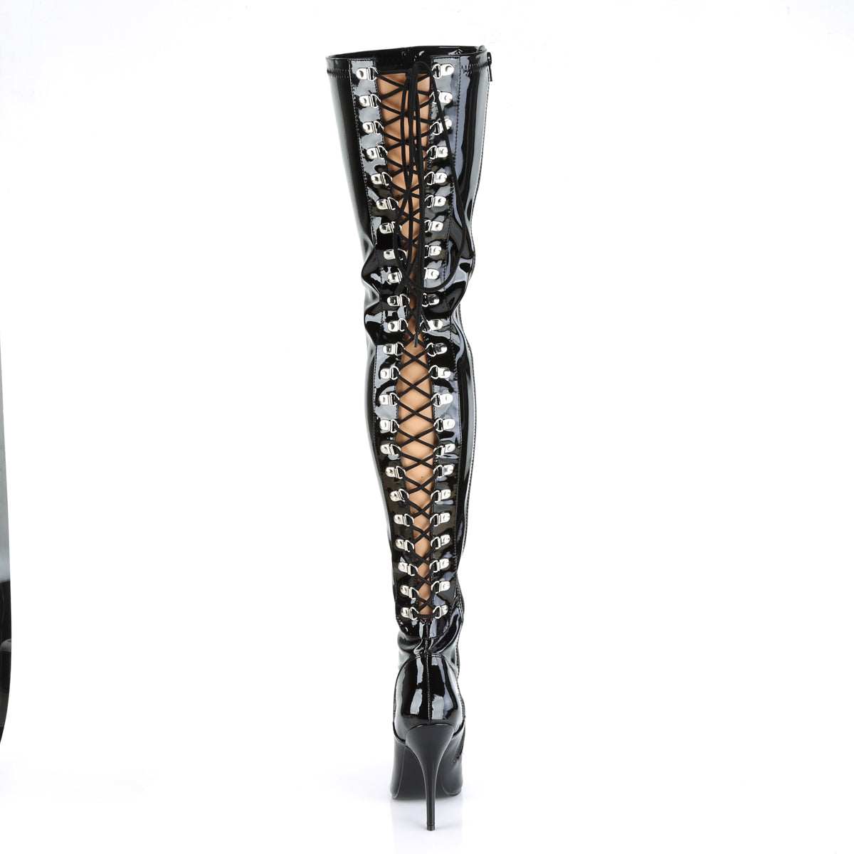 seduce 3063 pleaser sexy shoes 5 inch open back d ring stretch thigh high length boots black faux leather