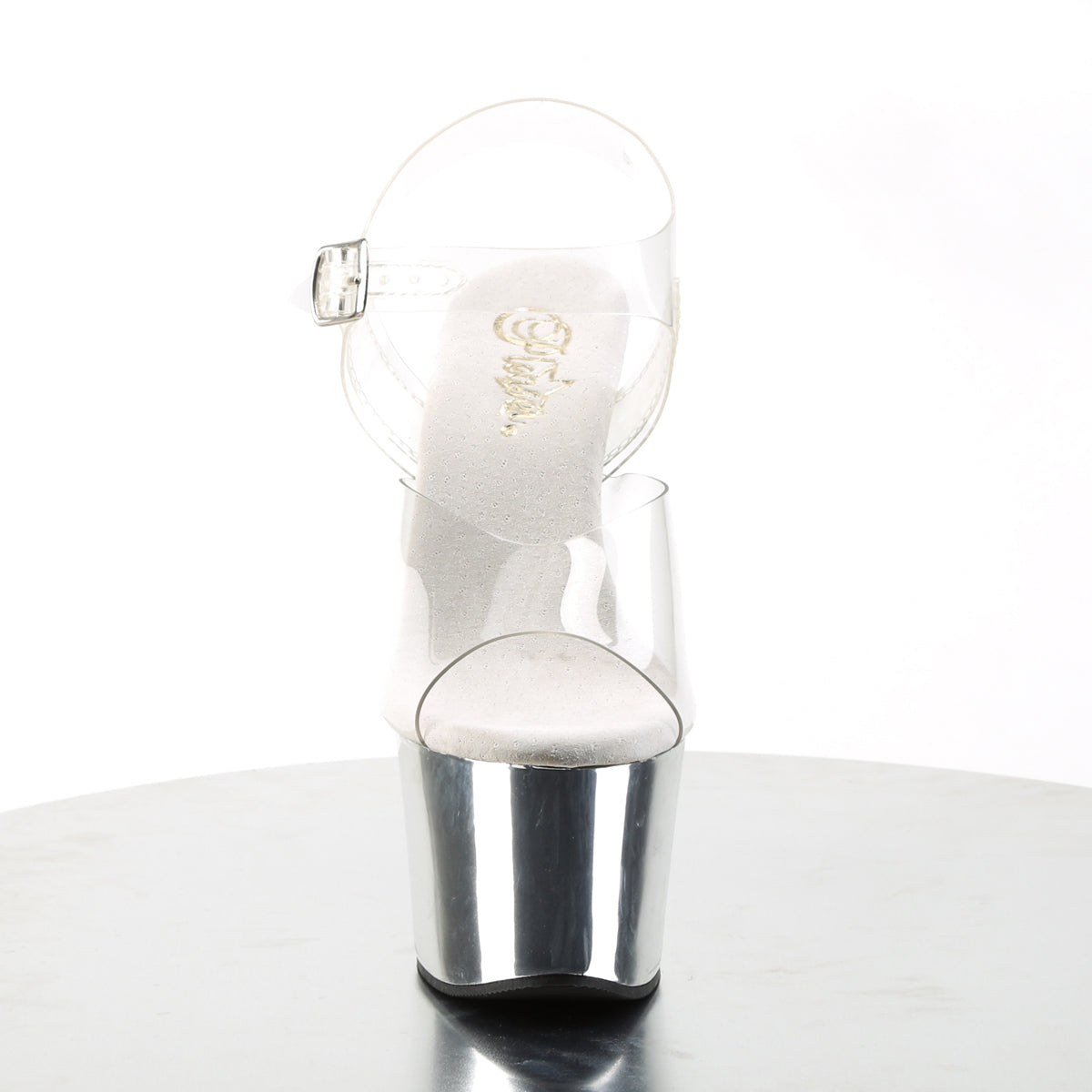 sky 308 pleaser sexy shoes 7 inch stiletto heel ankle strap platforms sandals silver chrome