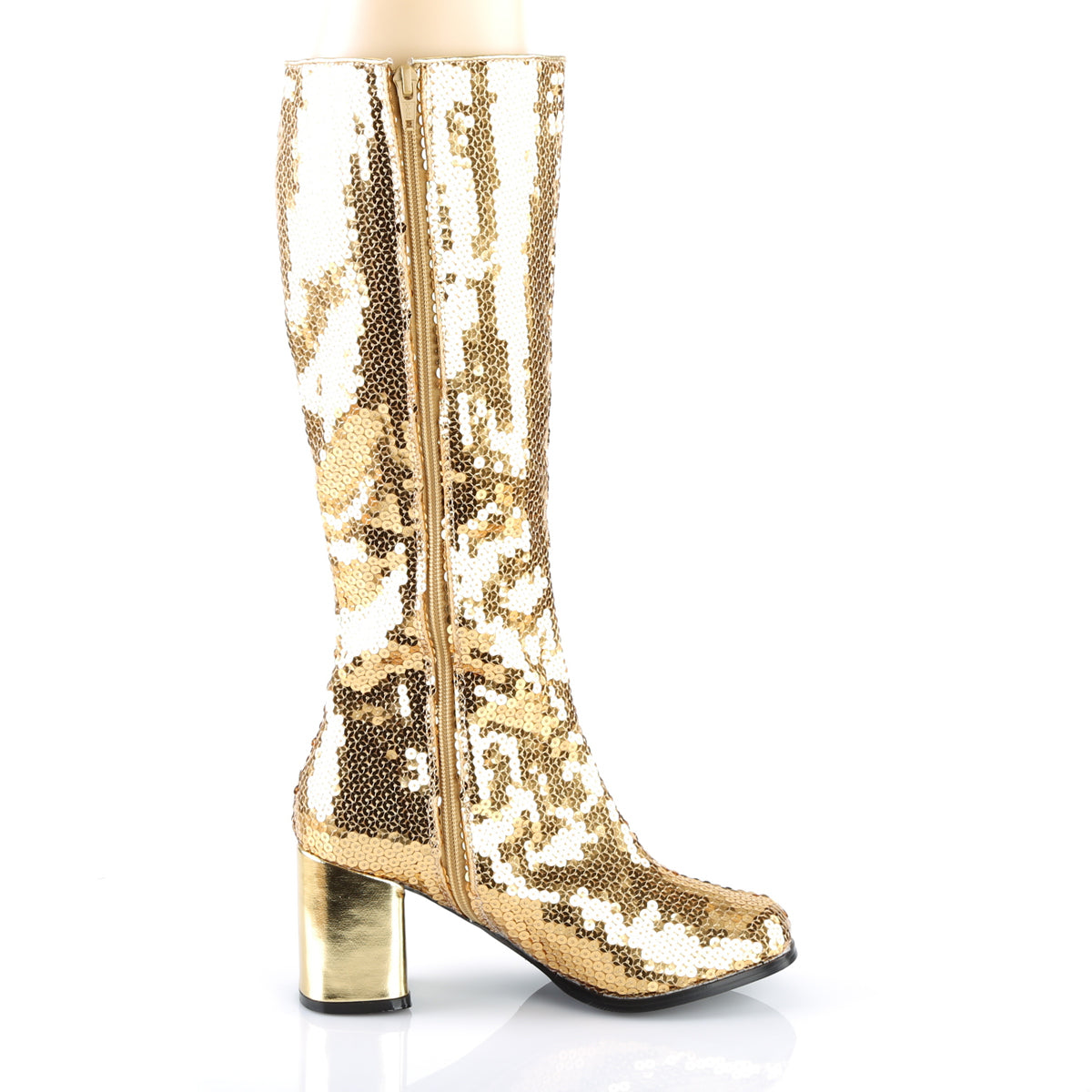 SPECTACUL-300SQ Bordello Burlesque 3" Heel Gold Sequin Boots-Bordello- Sexy Shoes Fetish Heels