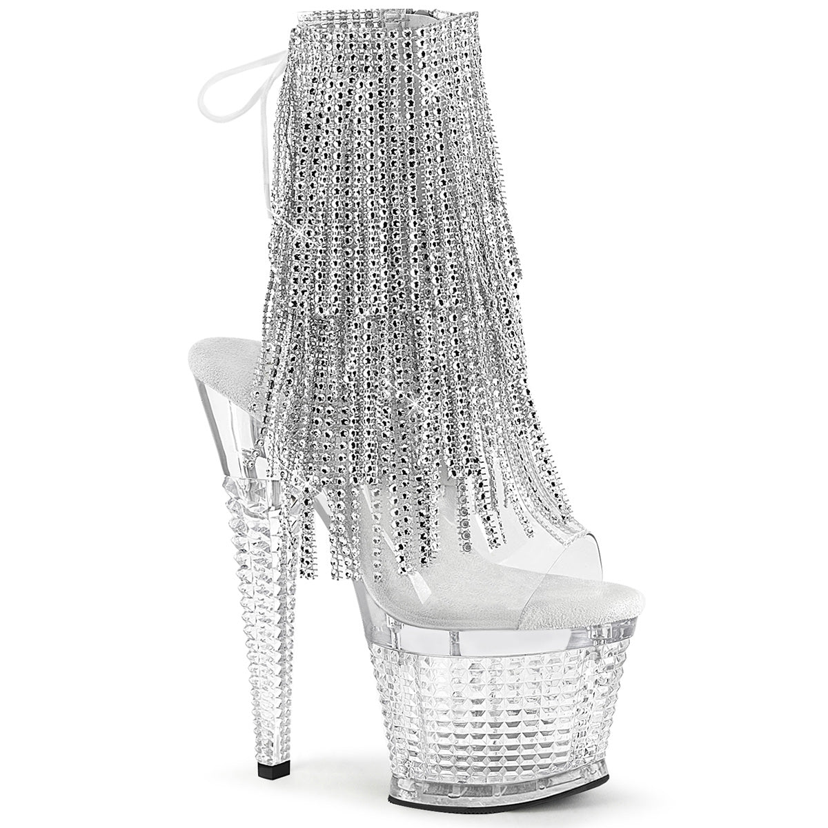 SPECTATOR-1017RSF Pleaser Sexy Clear Platform Bling Tassel Ankle Boots