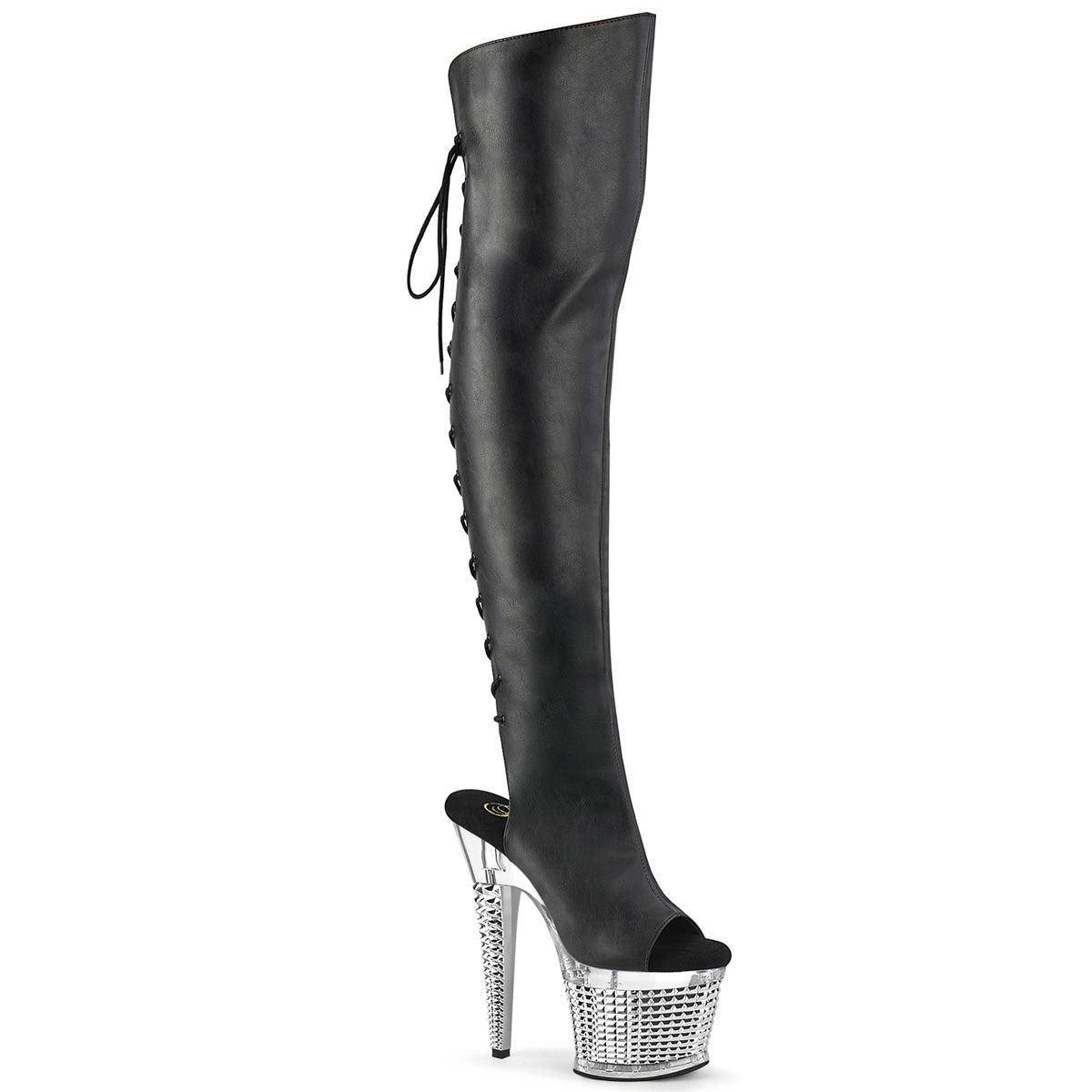 SPECTATOR-3019-Black-Faxur-Leather-Clear-Silver-Chrome-Pleaser-Platforms-(Exotic-Dancing)