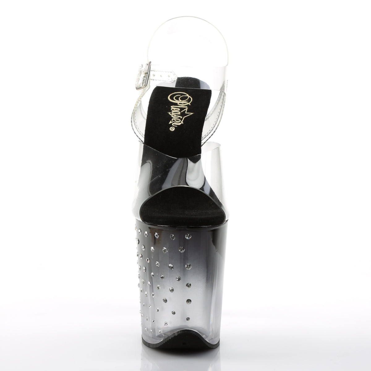 stardust 808t pleaser sexy 8 inch heel platform ankle strap tinted sandals clear black pole shoes