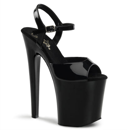 XTREME-809 8" Heel Black Patent Pole Dancer Platform Shoes
