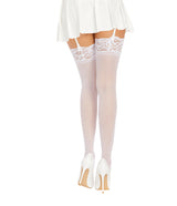 Dreamgirl Women's Sheer Nylon Thigh High Stockings with Lace Top