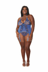 DG12957X Sexy Dreamgirl Plus Size Floral Lace Bustier & Thong Set