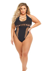 PL20042X-BLK-OS Pink Lipstick Hot Too Handle Bodysuit