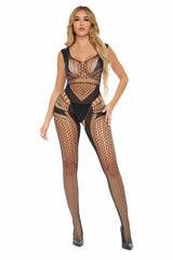 PL27061 Pink Lipstick Catch Feelings Crotchless Black Bodystocking