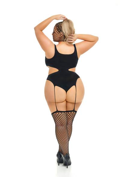 PL27062X Pink Lipstick Sin N Chill Black Bodystocking/Mask