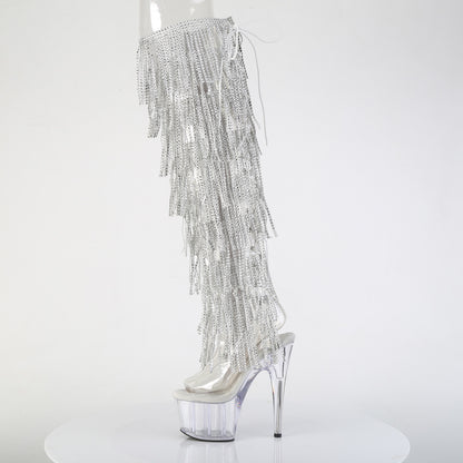 ADORE-3019C-RSF 7 Inch Heel Silver Fringes Pole Dancing Thigh Highs