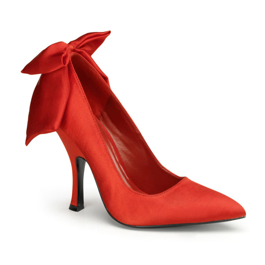 Red Satin 4 1/2 Heel Pump W/ Large Satin Bow At Back