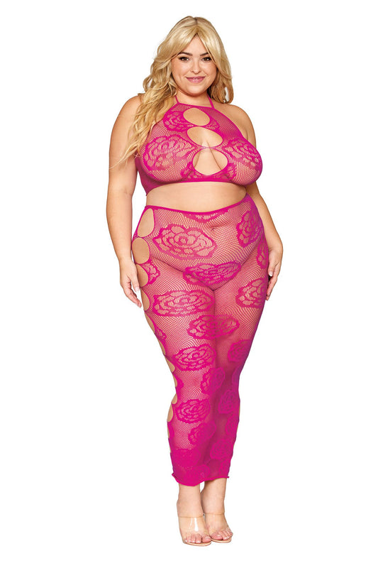 Dreamgirl Plus Size Hot Pink Rose 2 Piece Skirt Set 