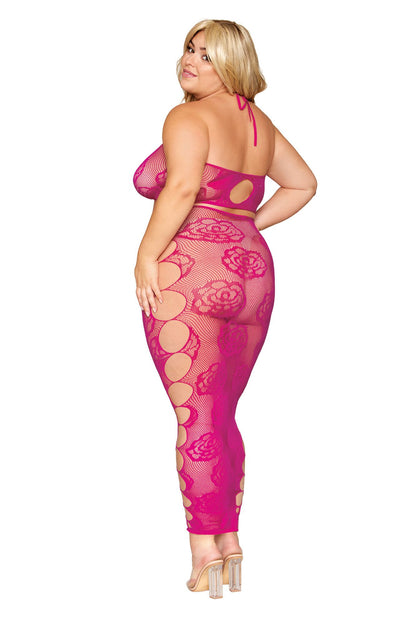 Dreamgirl Plus Size Pink Rose Net 2 Piece Skirt Set 