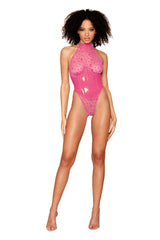 DG13059 Dreamgirl Flocked Heart Halter Teddy