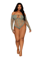 Dreamgirl Khaki Off the Shoulder Cut Out Plus Size Bodysuit 