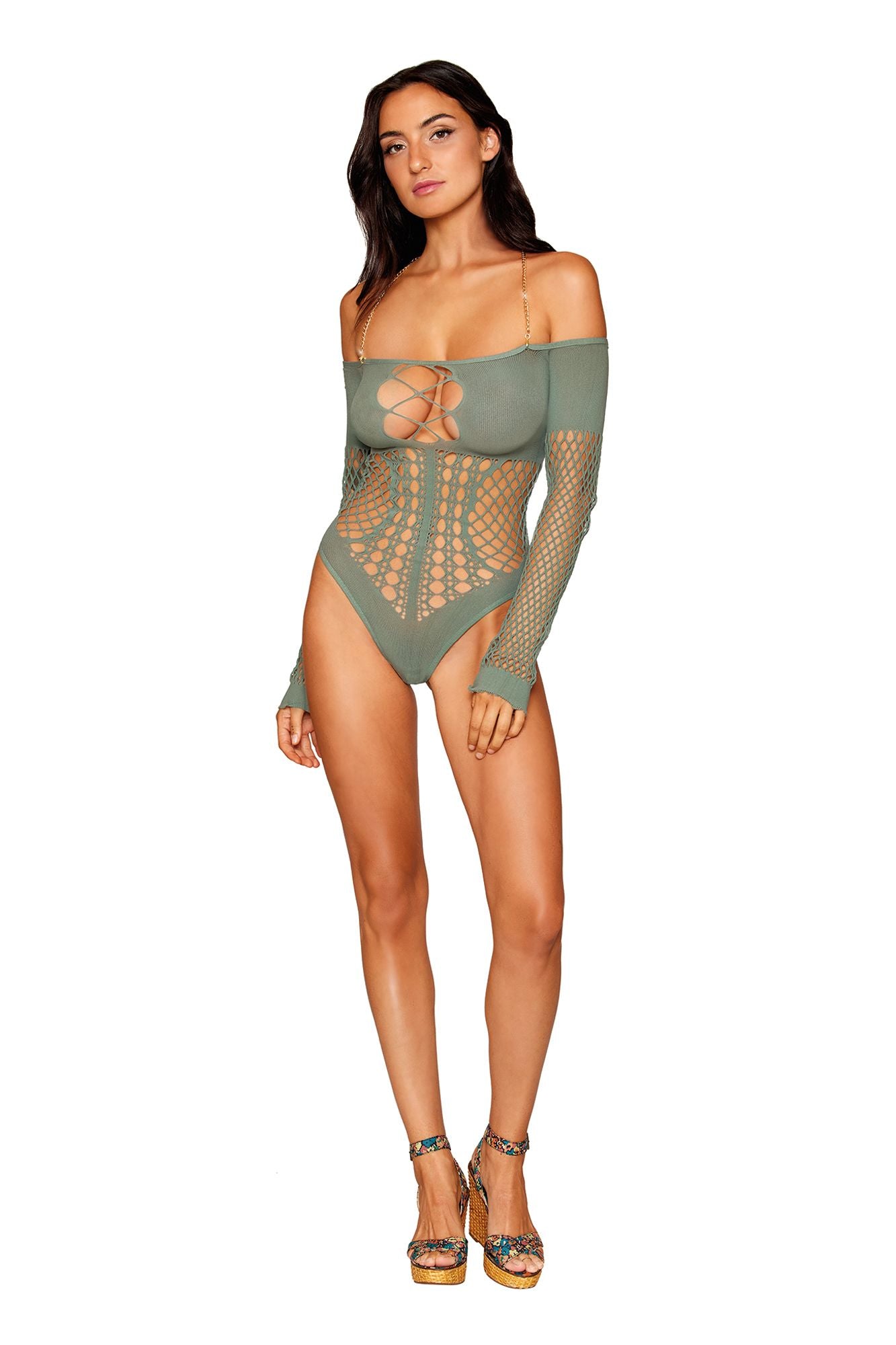 Dreamgirl Khaki Off the Shoulder Cut Out Bodysuit 