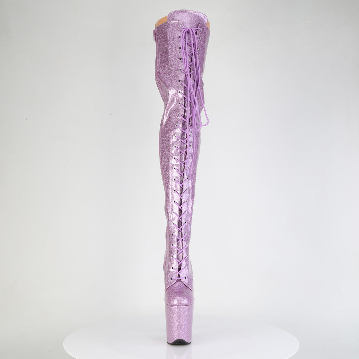 FLAMINGO-3020GP Pleaser Lilac Glitter Thigh High Platform Thigh Boots