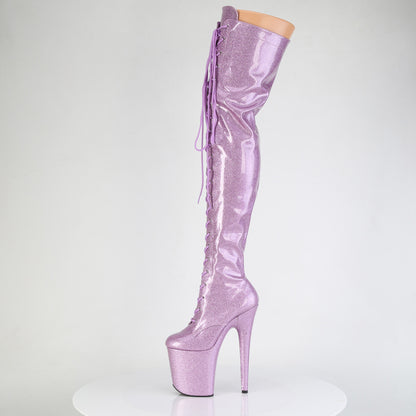 FLAMINGO-3020GP Pleaser Lilac Glitter Thigh High Platform Thigh Boots