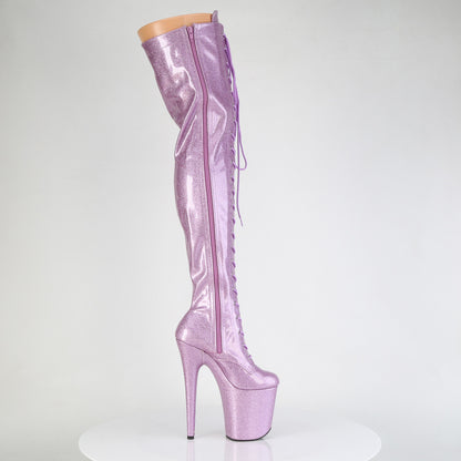 FLAMINGO-3020GP Pleaser Lilac Glitter Thigh High Platform Thigh Boots