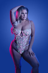 fl gl2129 daydream strappy glow in the dark embroidered mesh teddy with snap closure