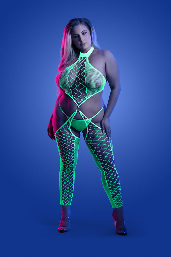 fl gl2138 high voltage uv reactive high neck bodystocking g string panty